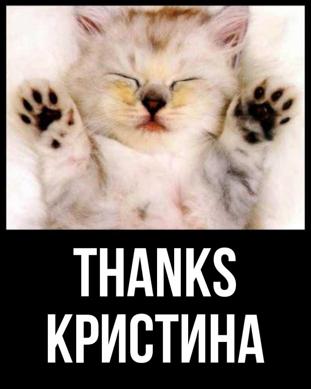 Greetings card с именем, Кристина Thanks маленький котенок Greetings with text for free download 