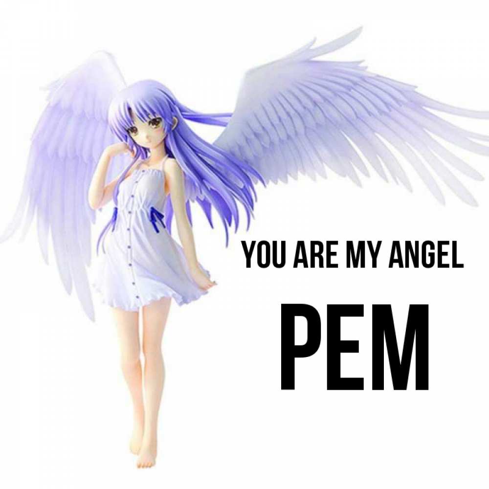 Greetings card с именем, Рем You are my angel девушка ангел с фиолетовыми крыльями Greetings with text for free download 