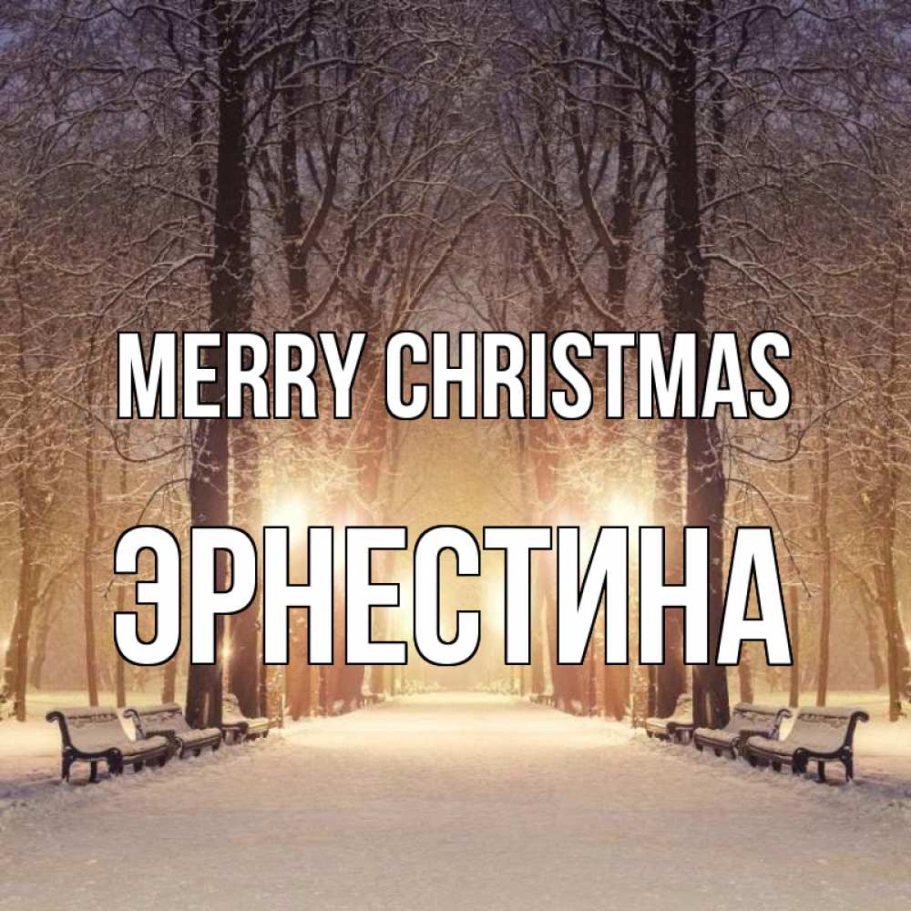 Greetings card с именем, Эрнестина Merry Christmas зима, парк, фонарь, лес Greetings with text for free download 