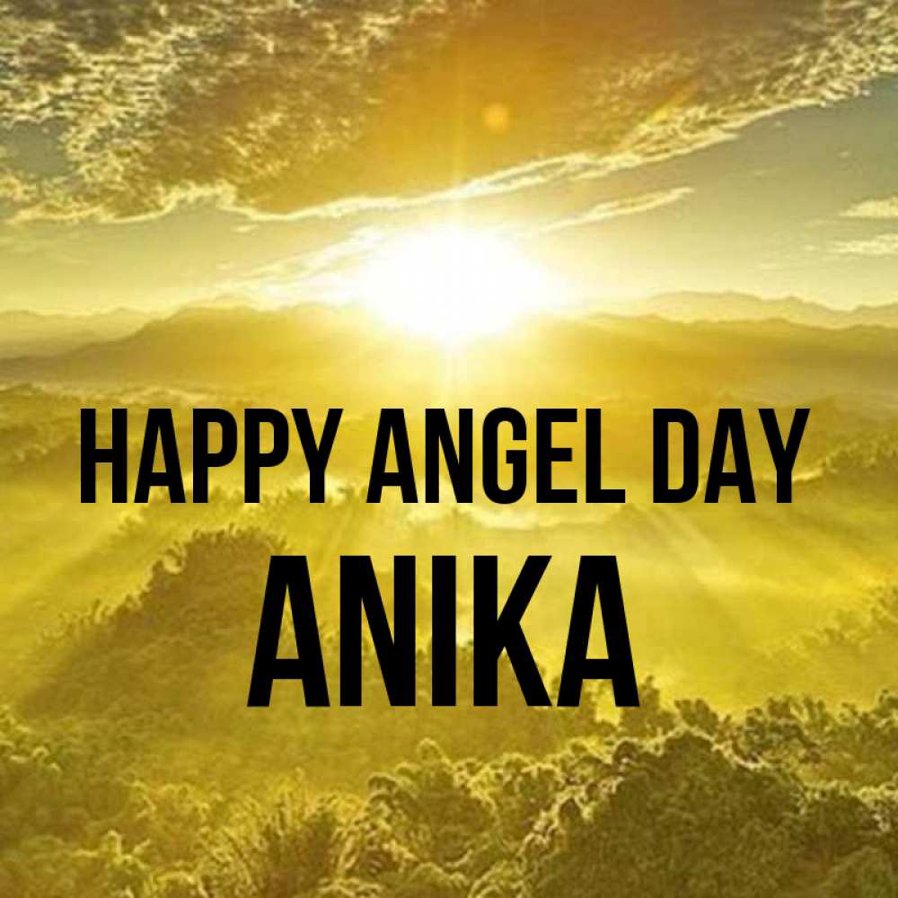 Greetings card с именем, Anika happy angel day леса и небо в желтом Greetings with text for free download 