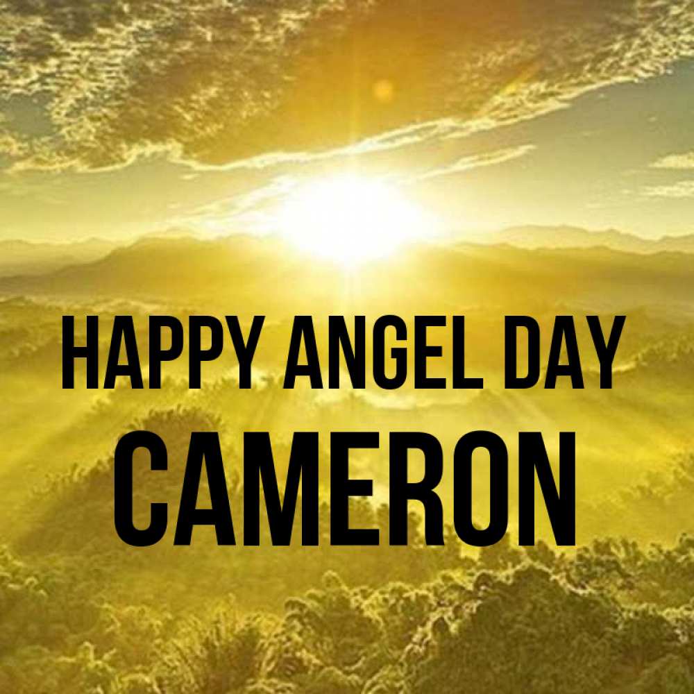 Greetings card с именем, Cameron happy angel day леса и небо в желтом Greetings with text for free download 