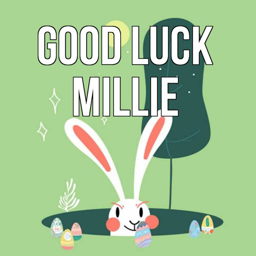 Greetings card с именем, Millie Good luck заяц Greetings with text for free download 