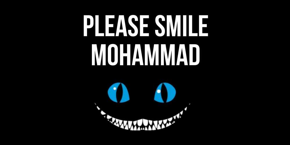 Greetings card с именем, Mohammad Please smile кот улыбается Greetings with text for free download 