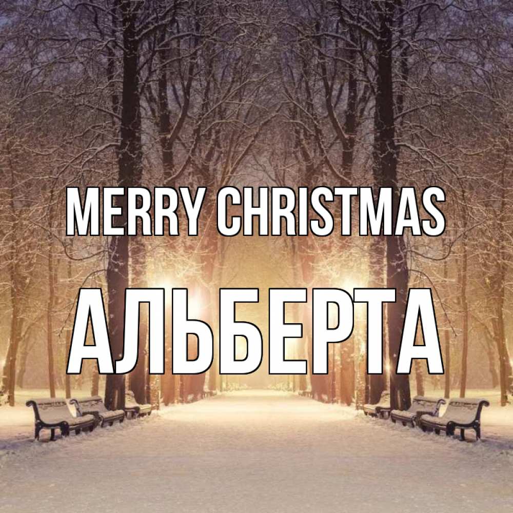 Greetings card с именем, Альберта Merry Christmas зима, парк, фонарь, лес Greetings with text for free download 