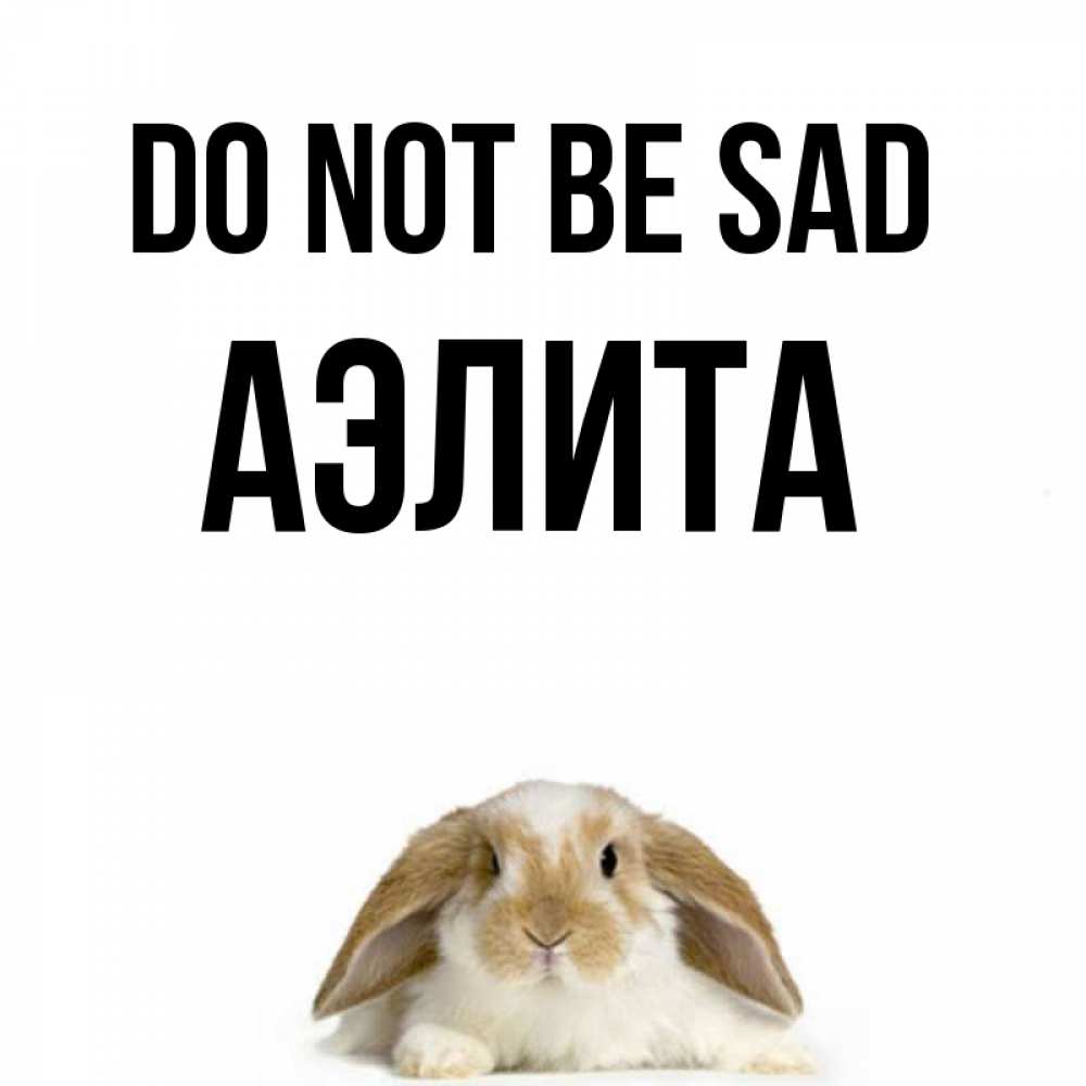 Greetings card с именем, Аэлита Do not be sad коричнево белый заяц с большими ушками Greetings with text for free download 