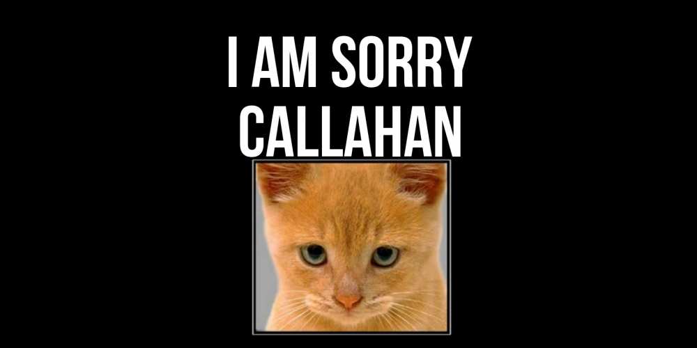 Greetings card с именем, Callahan I am sorry рыжий грустный кот просит прощения Greetings with text for free download 