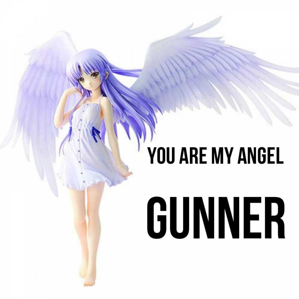 Greetings card с именем, Gunner You are my angel девушка ангел с фиолетовыми крыльями Greetings with text for free download 