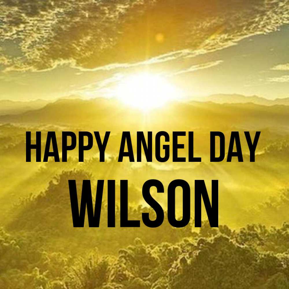 Greetings card с именем, Wilson happy angel day леса и небо в желтом Greetings with text for free download 