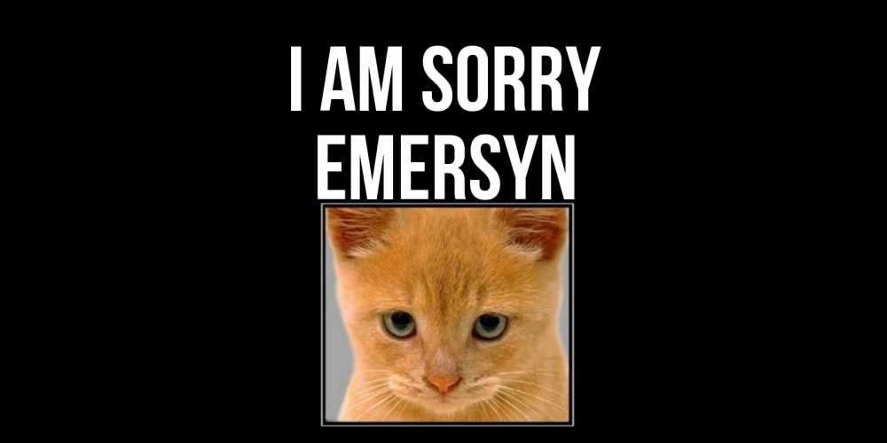 Greetings card с именем, Emersyn I am sorry рыжий грустный кот просит прощения Greetings with text for free download 