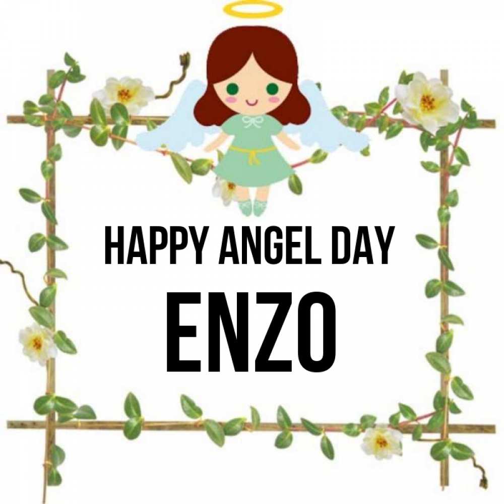 Greetings card с именем, Enzo happy angel day Ангел с нимбом Greetings with text for free download 