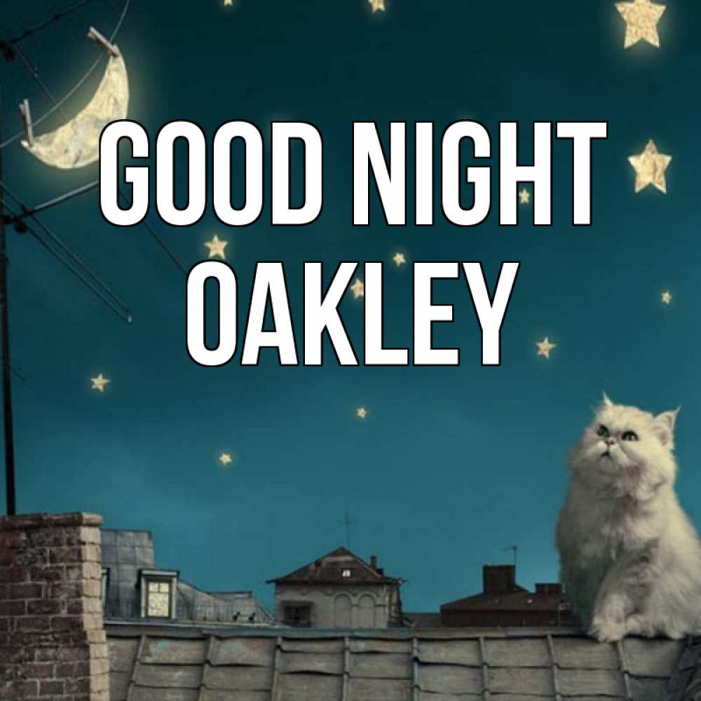 Greetings card с именем, Oakley Good night белый кот сидит на крыше Greetings with text for free download 