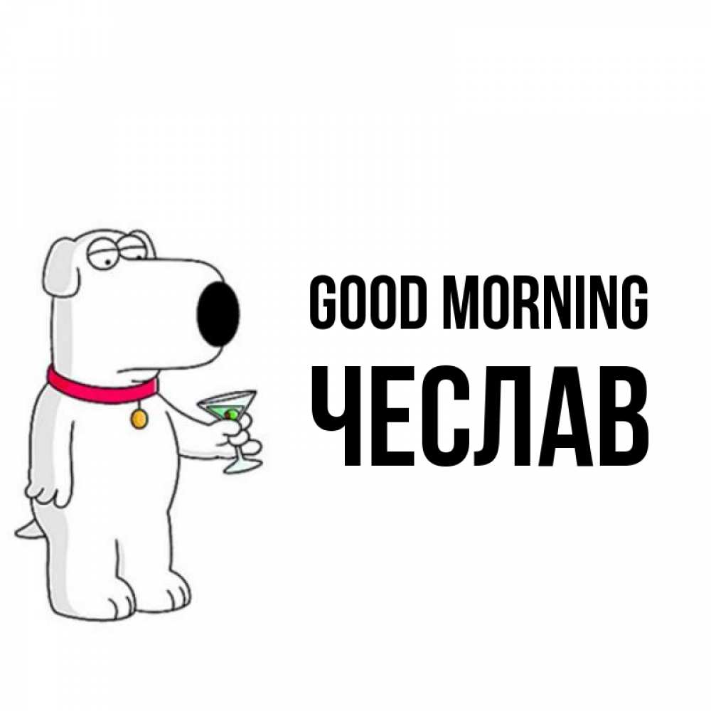 Greetings card с именем, Чеслав Good morning герои мультфильмов белый пес Greetings with text for free download 