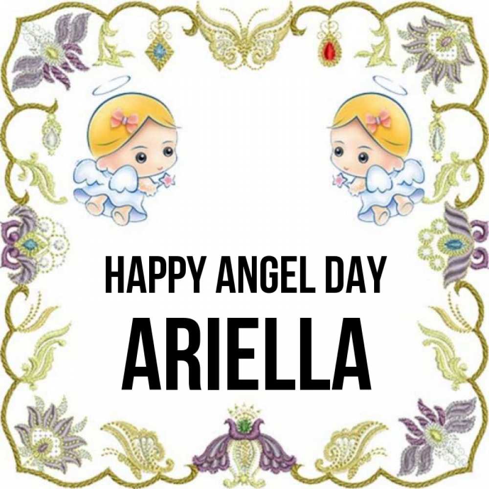 Greetings card с именем, Ariella happy angel day маленькие ангелы с крылышками Greetings with text for free download 