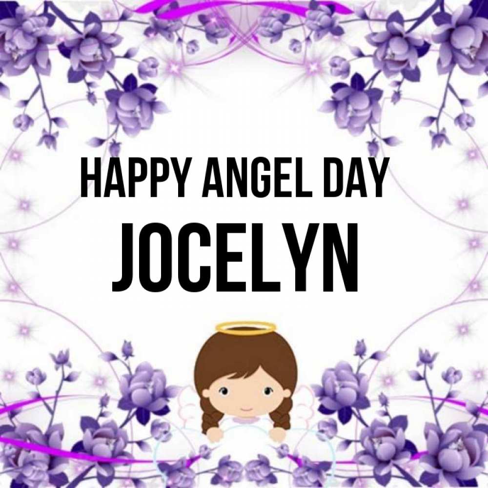 Greetings card с именем, Jocelyn happy angel day с именинами в рамочке Greetings with text for free download 