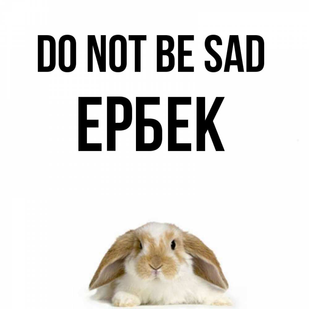 Greetings card с именем, Ербек Do not be sad коричнево белый заяц с большими ушками Greetings with text for free download 