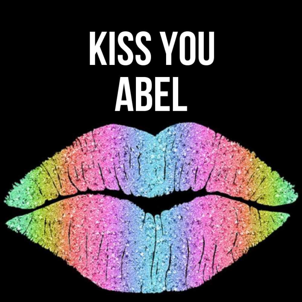 Greetings card с именем, Abel Kiss you след от губ на черном фоне Greetings with text for free download 