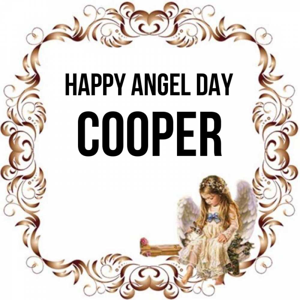 Greetings card с именем, Cooper happy angel day рамочка из перьев и ангелочек Greetings with text for free download 