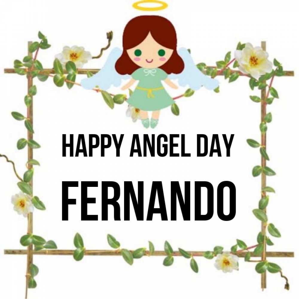Greetings card с именем, Fernando happy angel day Ангел с нимбом Greetings with text for free download 