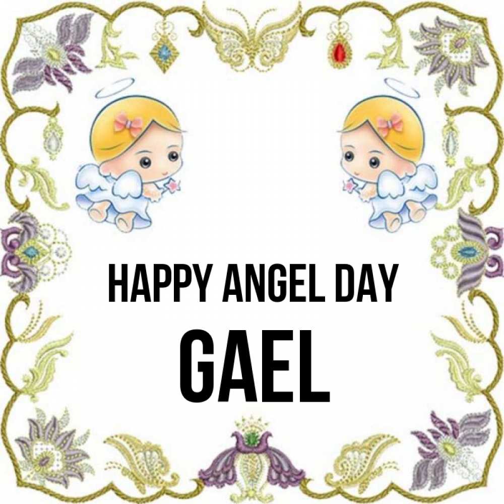 Greetings card с именем, Gael happy angel day маленькие ангелы с крылышками Greetings with text for free download 