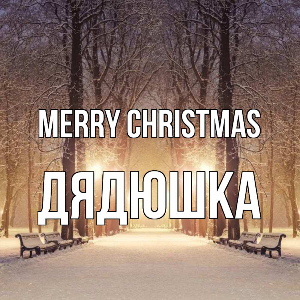 Greetings card с именем, Дядюшка Merry Christmas зима, парк, фонарь, лес Greetings with text for free download 