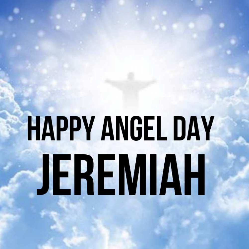 Greetings card с именем, Jeremiah happy angel day ангел на облаках в свете солнца Greetings with text for free download 