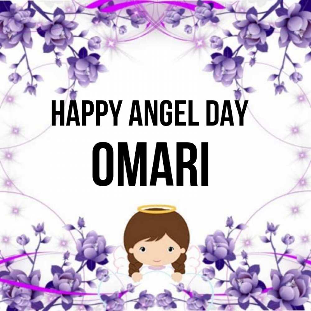 Greetings card с именем, Omari happy angel day с именинами в рамочке Greetings with text for free download 