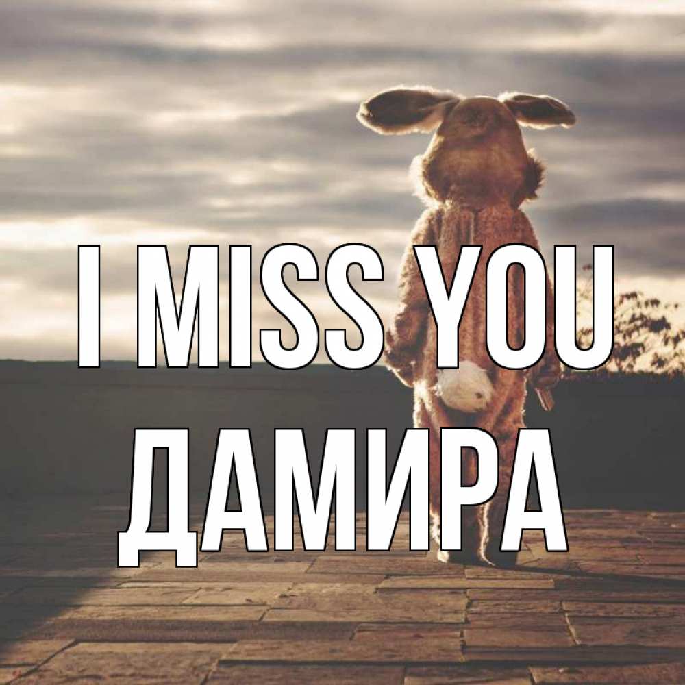 Greetings card с именем, ДАМИРА I miss you даже в костюме зайца Greetings with text for free download 