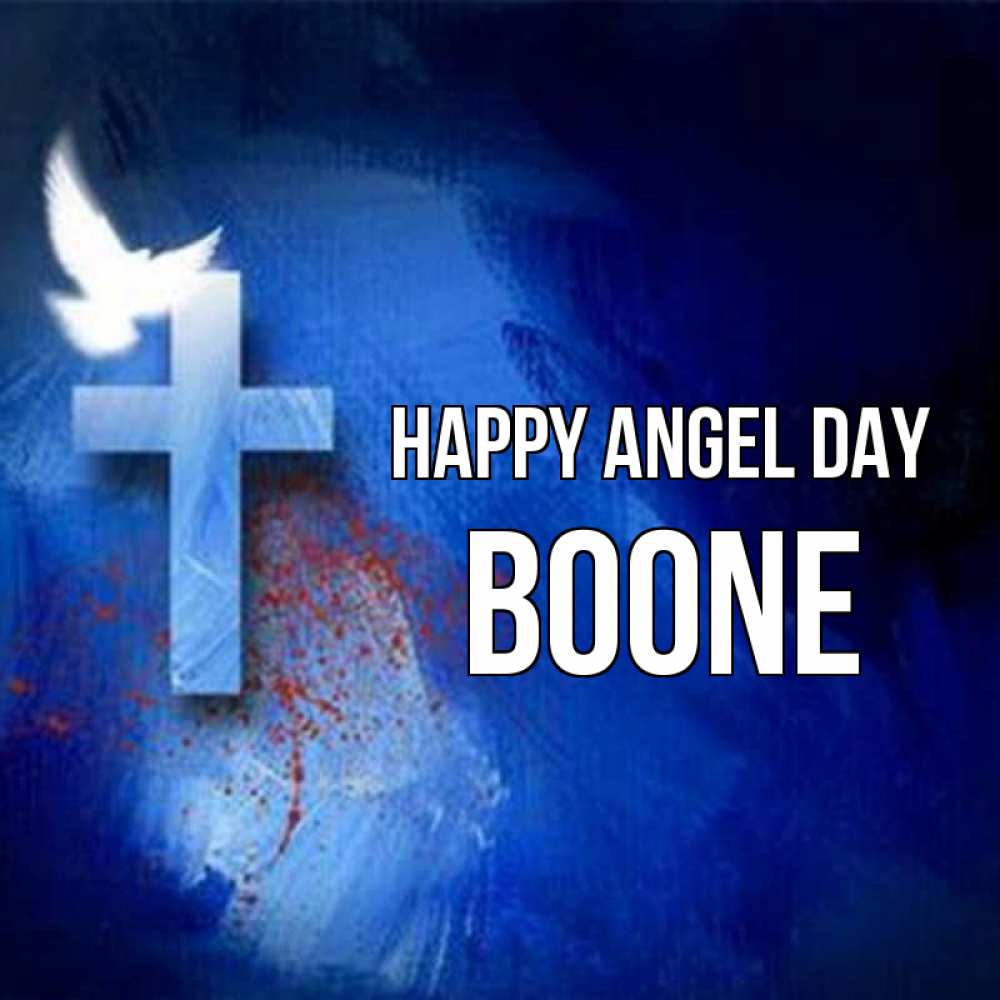 Greetings card с именем, Boone happy angel day Синий фон и птица Greetings with text for free download 