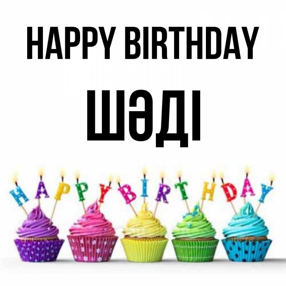 Greetings card с именем, ШӘДІ Happy Birthday открытка ко дню рождения с разноцветными вкусняшками Greetings with text for free download 