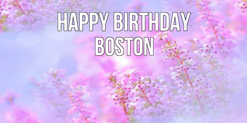 Greetings card с именем, Boston Happy Birthday красивая открытка с мелкими цветами Greetings with text for free download 