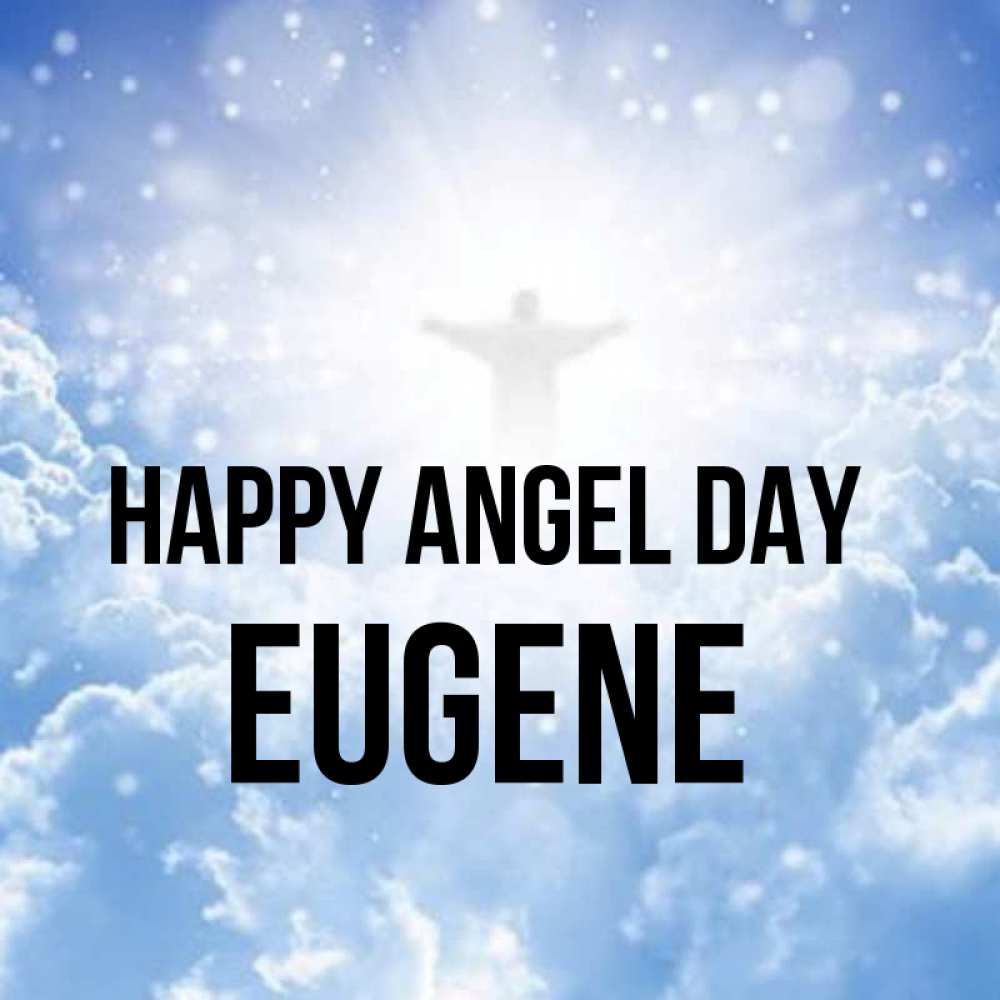 Greetings card с именем, Eugene happy angel day ангел на облаках в свете солнца Greetings with text for free download 