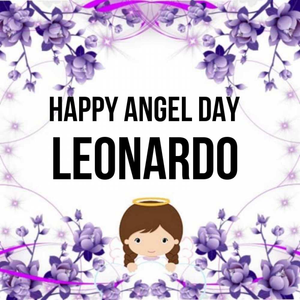 Greetings card с именем, Leonardo happy angel day с именинами в рамочке Greetings with text for free download 