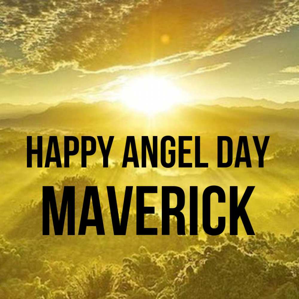 Greetings card с именем, Maverick happy angel day леса и небо в желтом Greetings with text for free download 