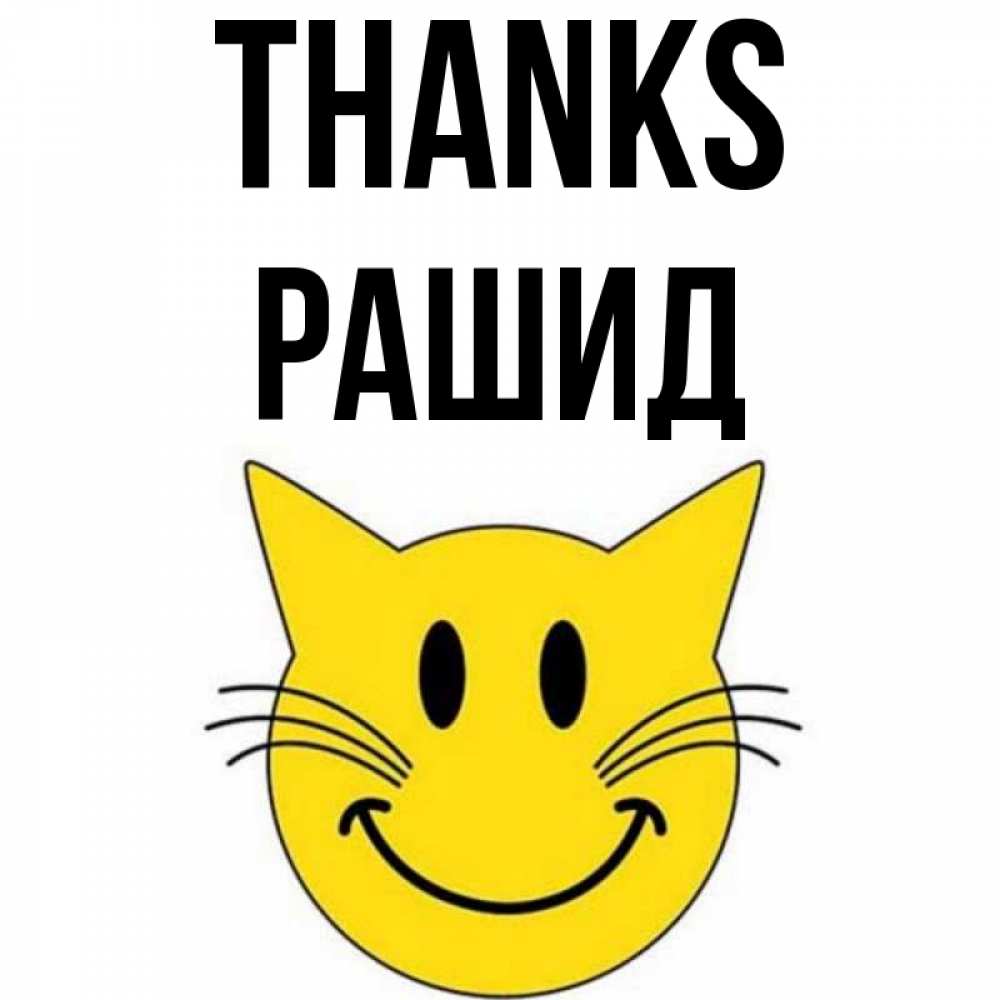 Greetings card с именем, Рашид Thanks улыбающийся смайл кот Greetings with text for free download 