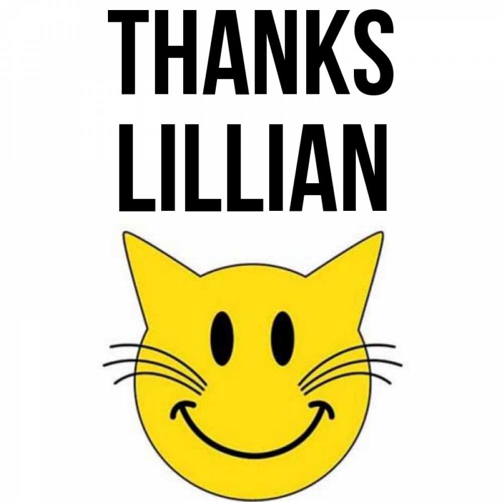 Greetings card с именем, Lillian Thanks улыбающийся смайл кот Greetings with text for free download 