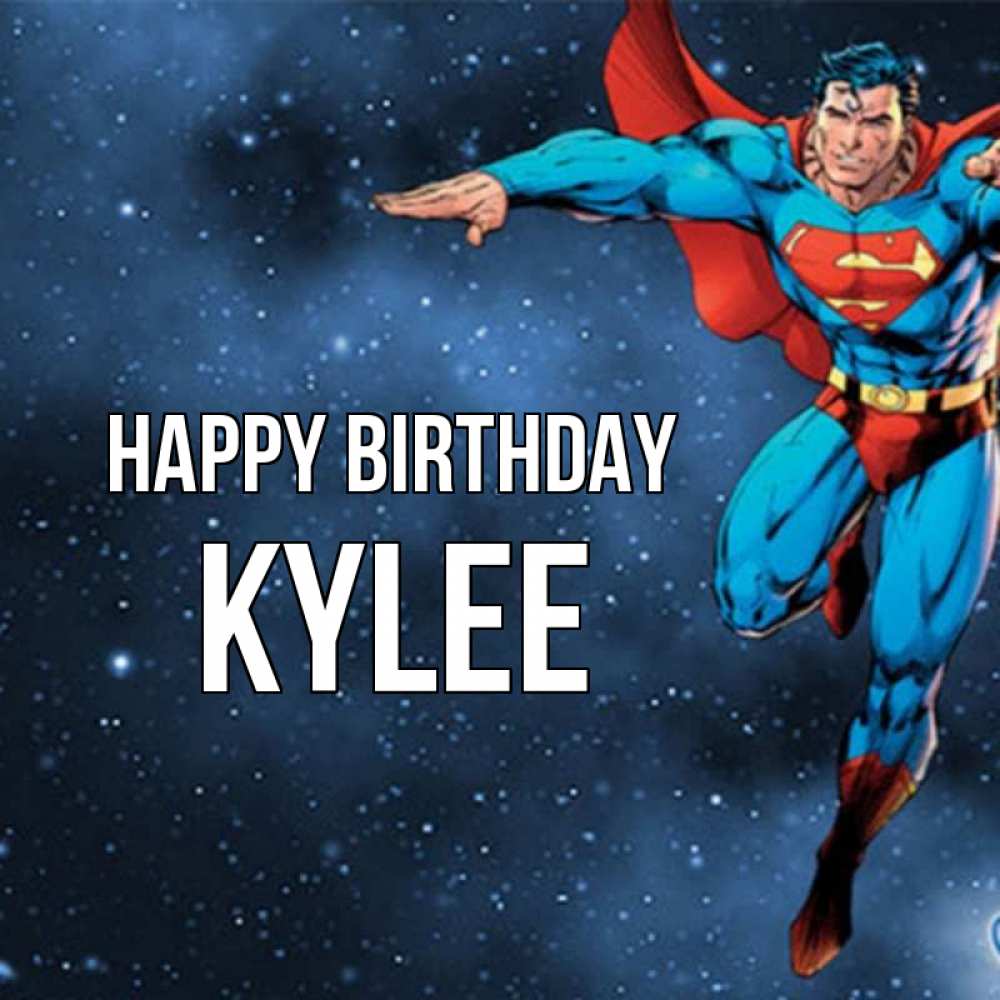 Greetings card с именем, Kylee Happy Birthday супергерой Greetings with text for free download 