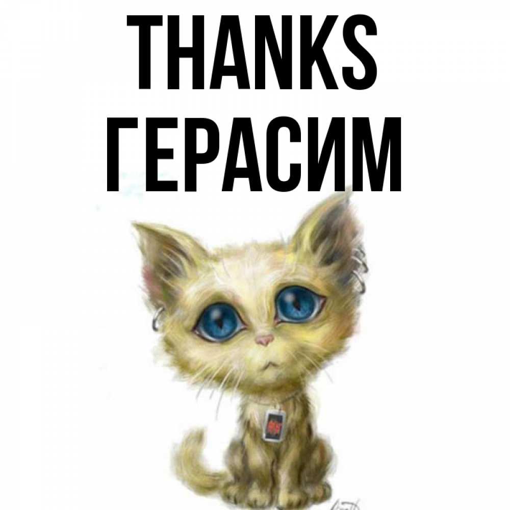Greetings card с именем, Герасим Thanks рисованный кот благодарит вас Greetings with text for free download 