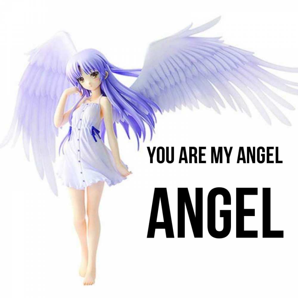 Greetings card с именем, Angel You are my angel девушка ангел с фиолетовыми крыльями Greetings with text for free download 