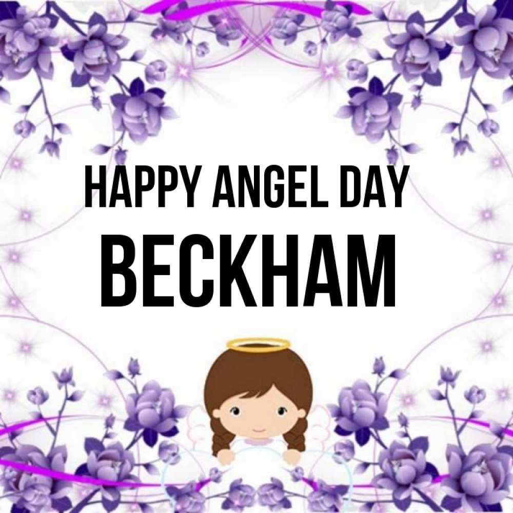 Greetings card с именем, Beckham happy angel day с именинами в рамочке Greetings with text for free download 