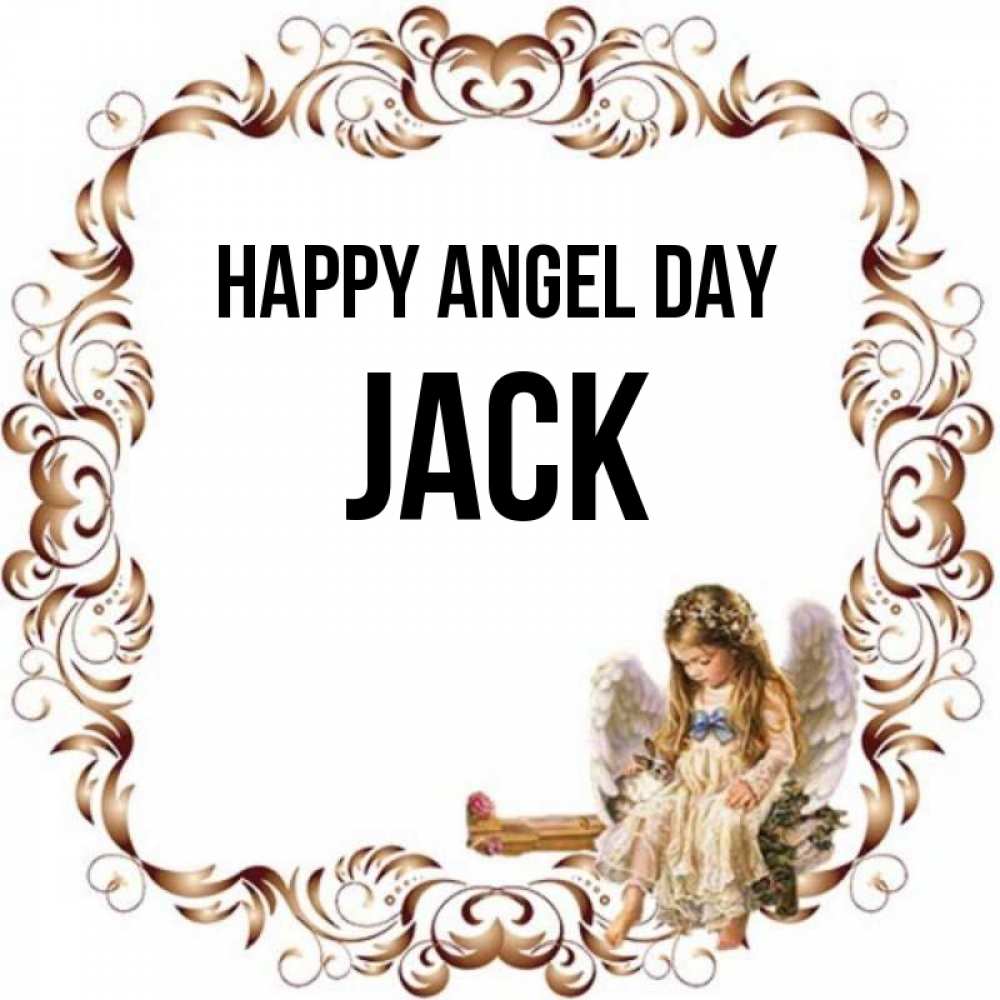 Greetings card с именем, Jack happy angel day рамочка из перьев и ангелочек Greetings with text for free download 