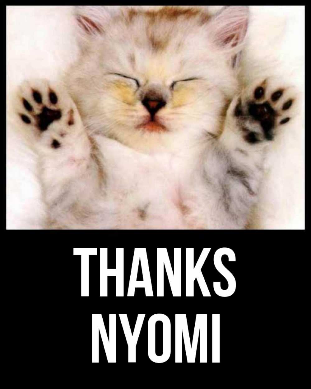 Greetings card с именем, Nyomi Thanks маленький котенок Greetings with text for free download 