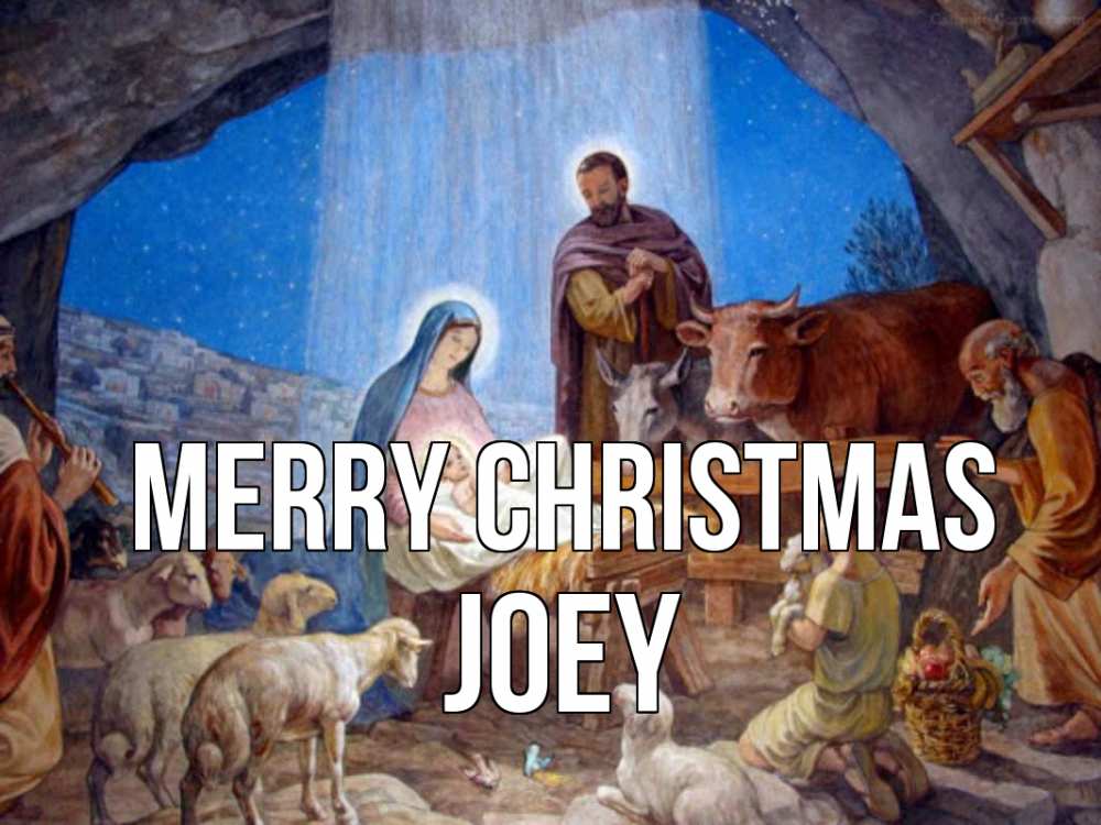 Greetings card с именем, Joey Merry Christmas Хлев с животными, Иисус, рождество Greetings with text for free download 