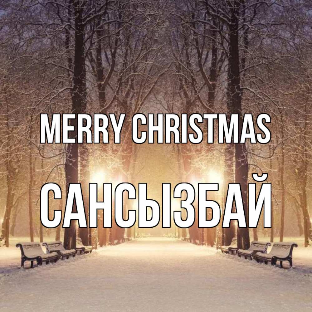 Greetings card с именем, САНСЫЗБАЙ Merry Christmas зима, парк, фонарь, лес Greetings with text for free download 