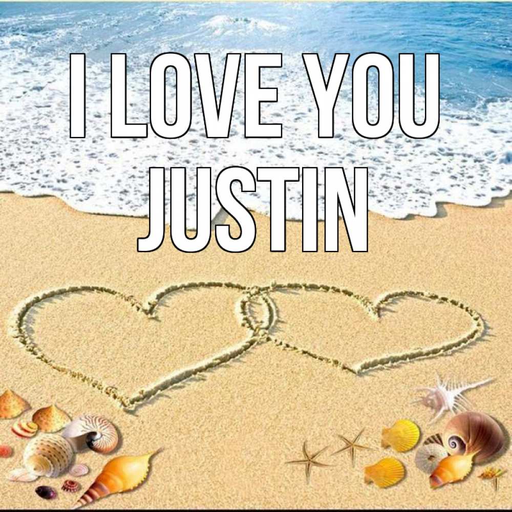 Greetings card с именем, Justin I love you ракушки Greetings with text for free download 