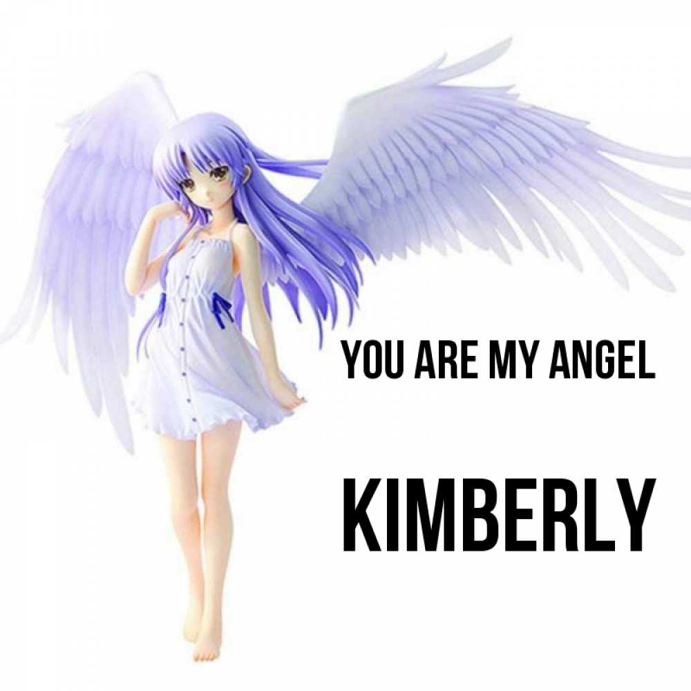 Greetings card с именем, Kimberly You are my angel девушка ангел с фиолетовыми крыльями Greetings with text for free download 