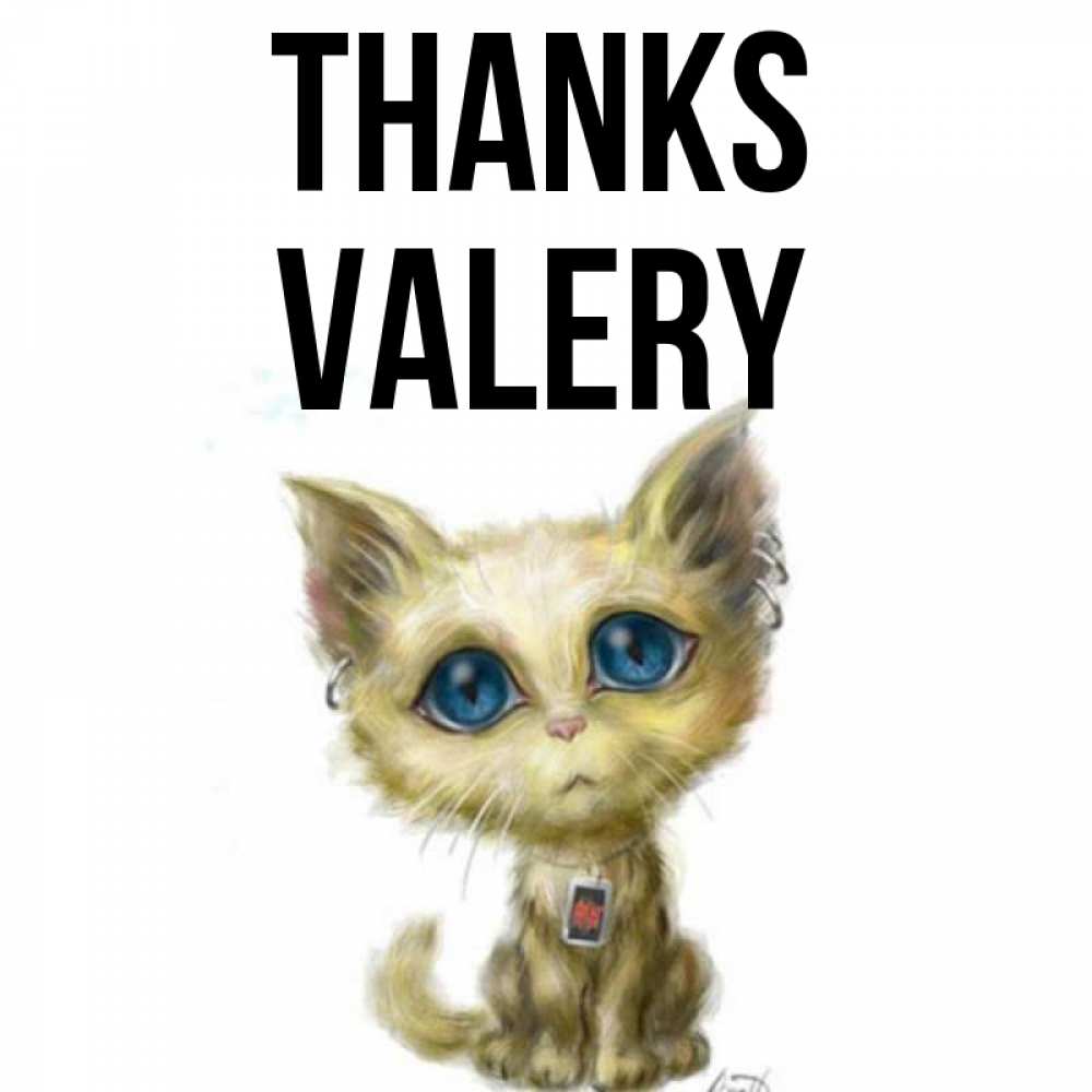 Greetings card с именем, Valery Thanks рисованный кот благодарит вас Greetings with text for free download 