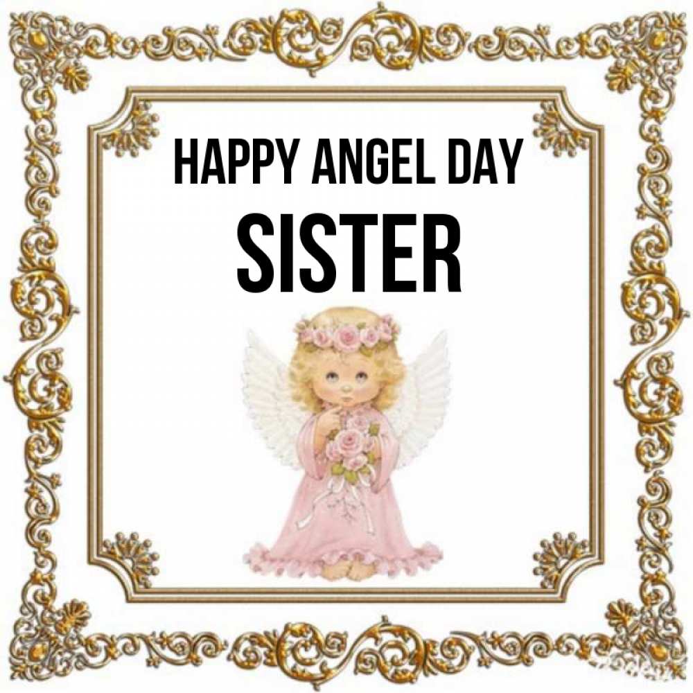 Greetings card с именем, sister happy angel day девочка ангел с крыльями и цветами в розовом платье Greetings with text for free download 