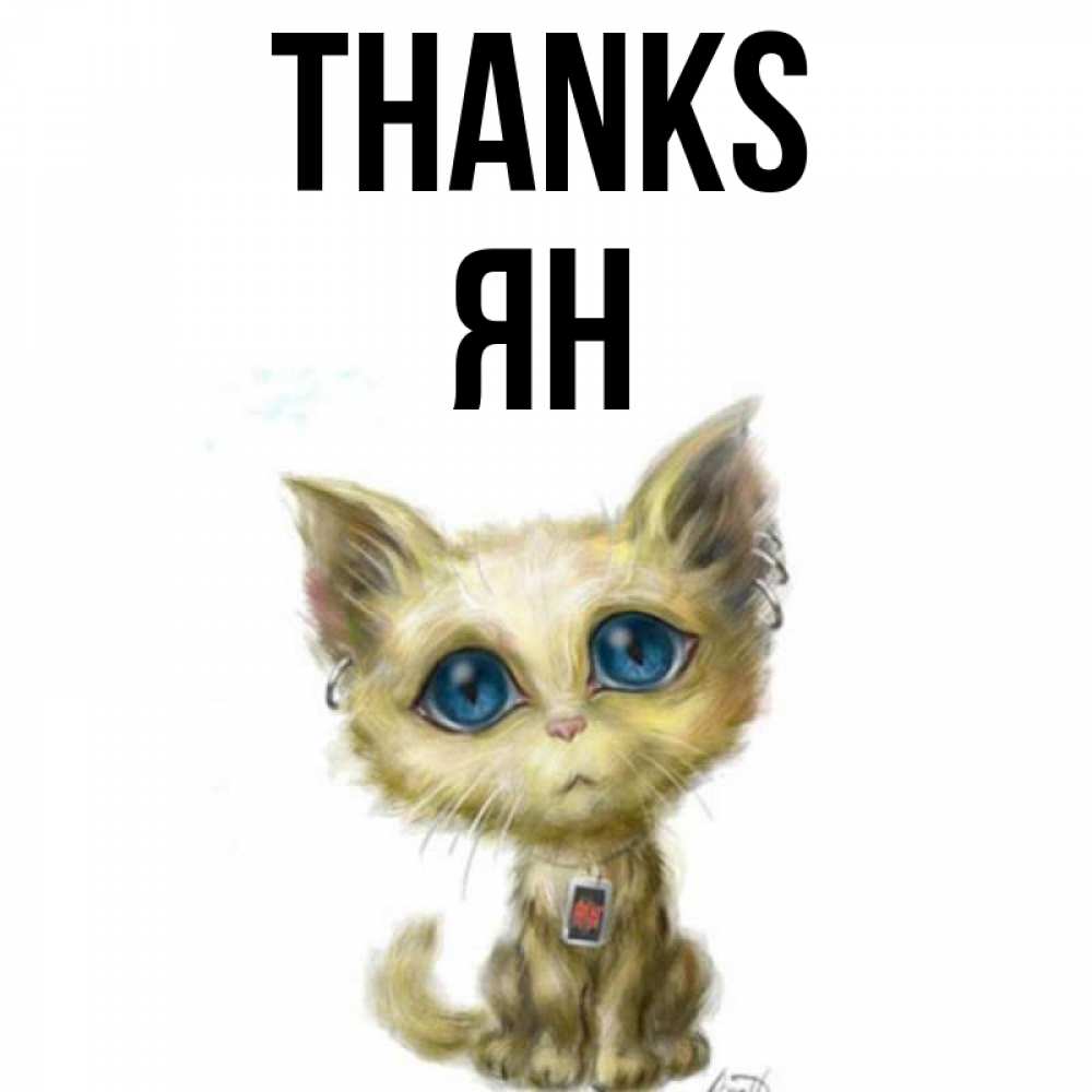 Greetings card с именем, Ян Thanks рисованный кот благодарит вас Greetings with text for free download 