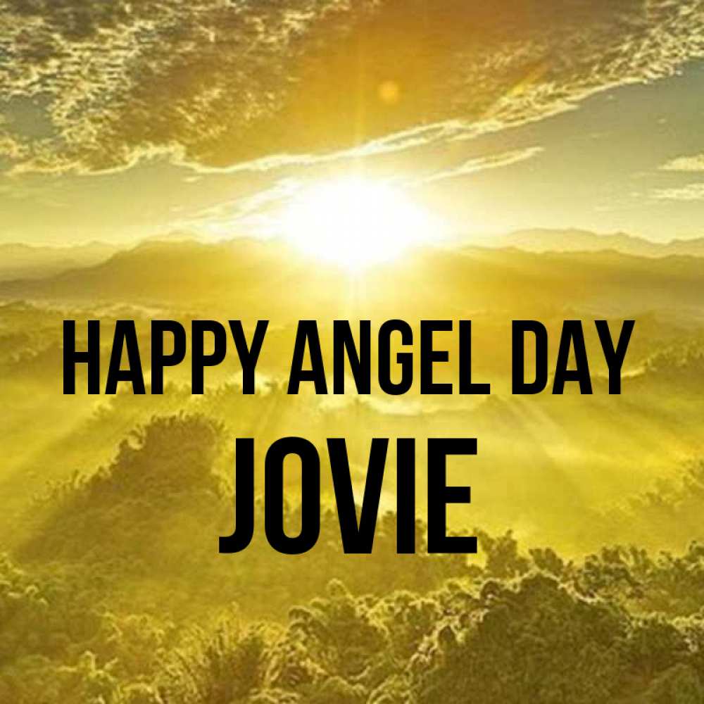 Greetings card с именем, Jovie happy angel day леса и небо в желтом Greetings with text for free download 