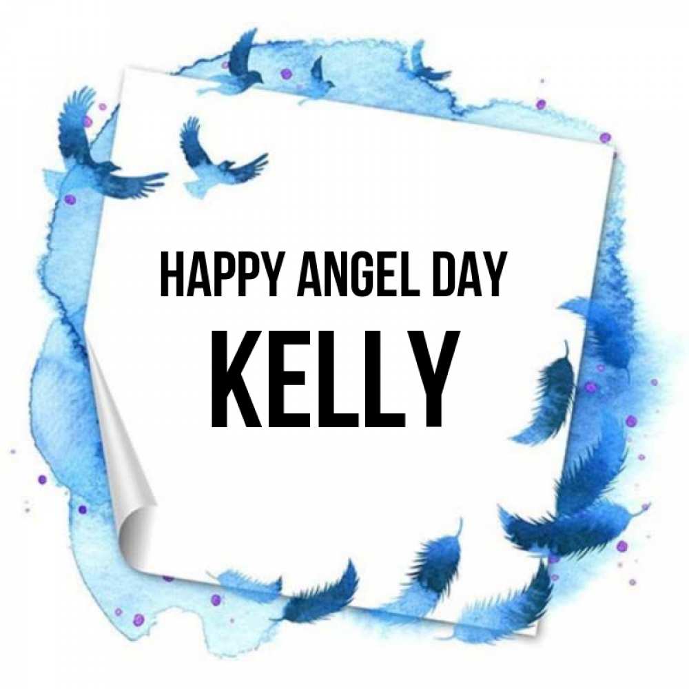 Greetings card с именем, Kelly happy angel day красивые птицы летят Greetings with text for free download 